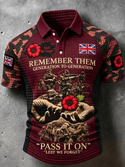 Men's Remembrance Day Lest We Forget  short sleeve shirt