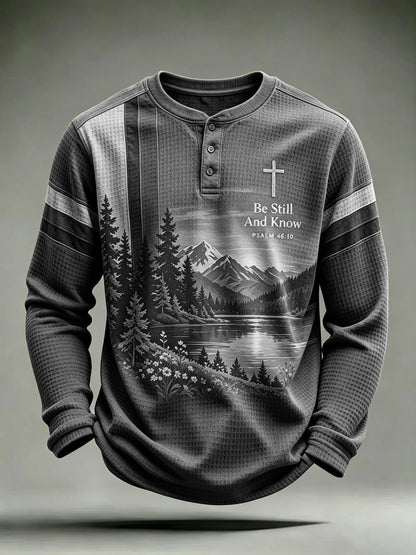 Men's Be Still And Know Psalm 46:10 Printed Waffle-Knit Top
