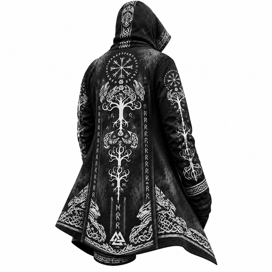 Black Viking Tree Rune Zip-Up Hooded Jacket