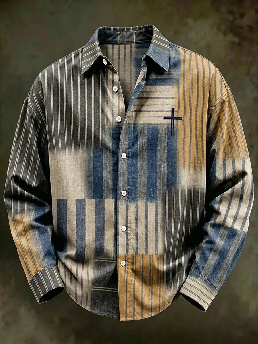 Men's Vintage Geometric Faith Long-Sleeve Shirt