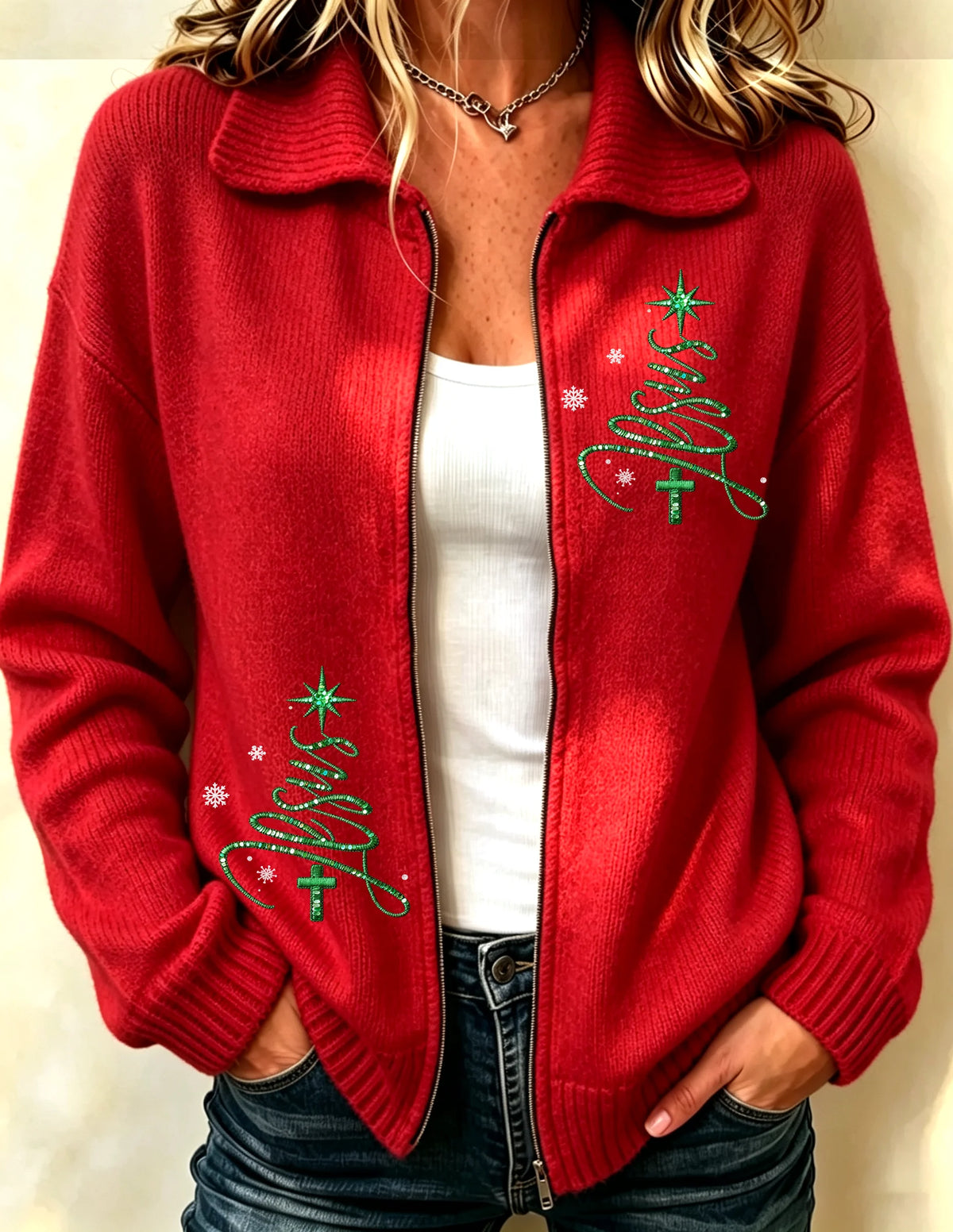 Women's Christmas Faith Print Knit Cardigan
