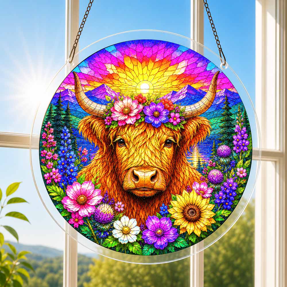 Acrylic Jigsaw Puzzle Suncatcher - Highland Cow