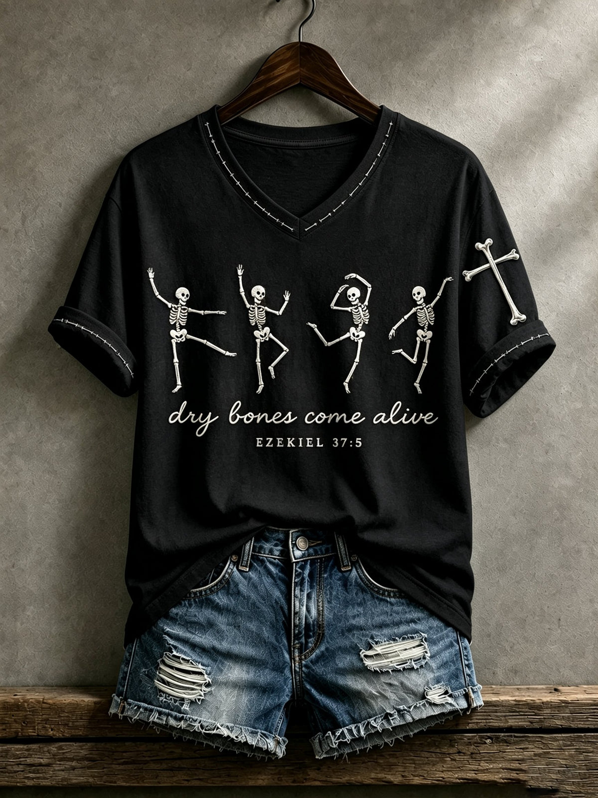 Women's Casual Faith Dry Bones Come Alive EZEKIEL 37:5 Printed T-Shirt