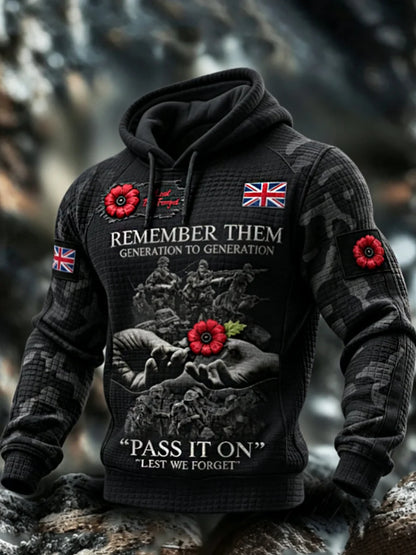 Men's Remembrance Day Lest We Forget  Checkered Cotton Hoodie