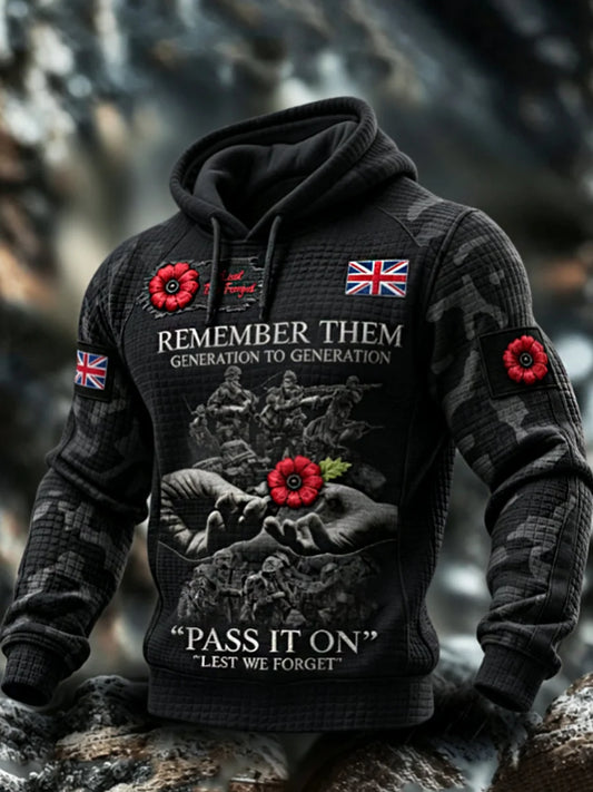 Men's Remembrance Day Lest We Forget  Checkered Cotton Hoodie
