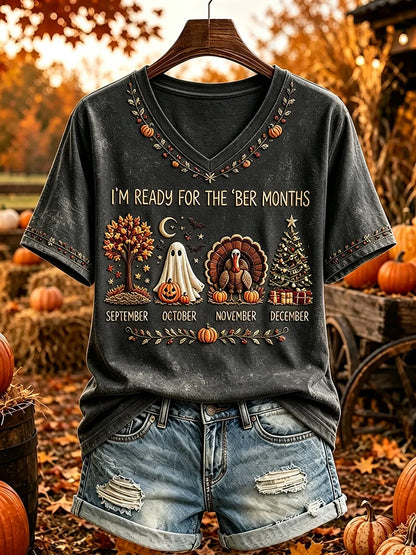 Women's Vintage I'm Ready For The 'ber Months Print Short-sleeved T-shirt