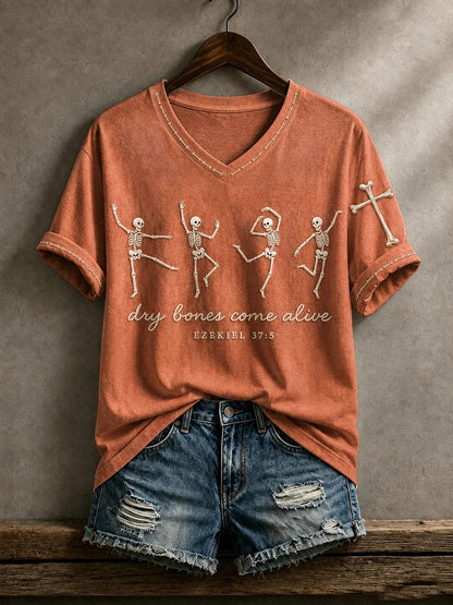 Women's Casual Faith Dry Bones Come Alive EZEKIEL 37:5 Printed T-Shirt