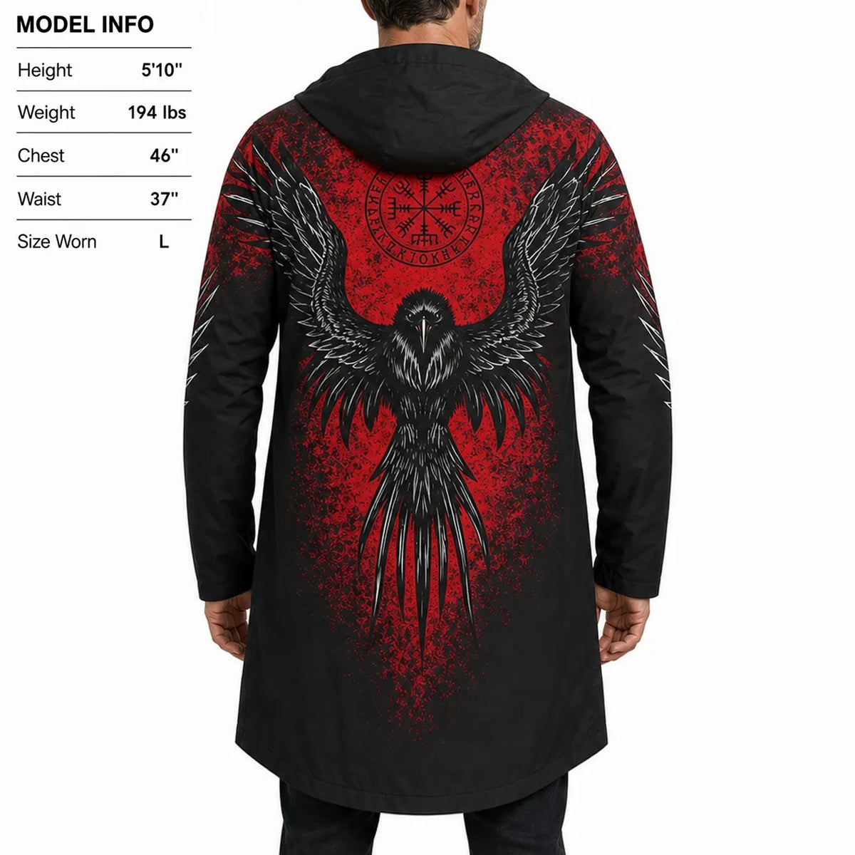 Viking Raven And Vegvisir Graphic Hooded Coat