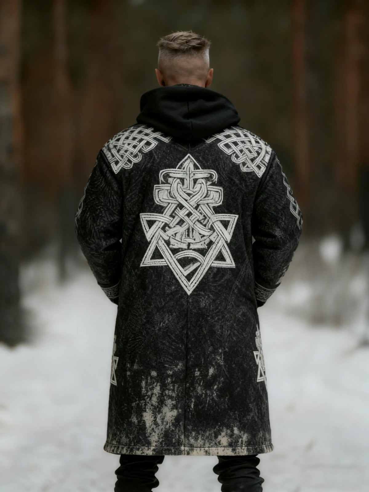 Men's Viking Dark Celtic Vintage Distressed Fleece-Lined Hooded Jacket
