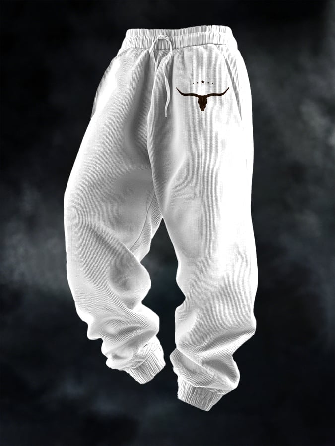 Men's Casual Waffle Bull Head Solid Color Multi-Color Optional Sports Pants