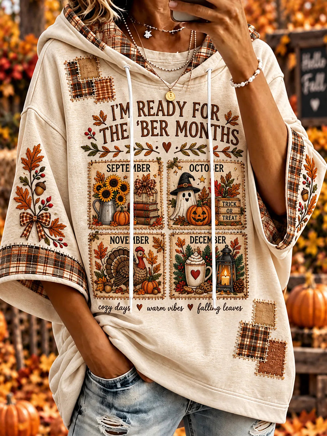 Women's autumn and winter theme pattern design casual hoodie