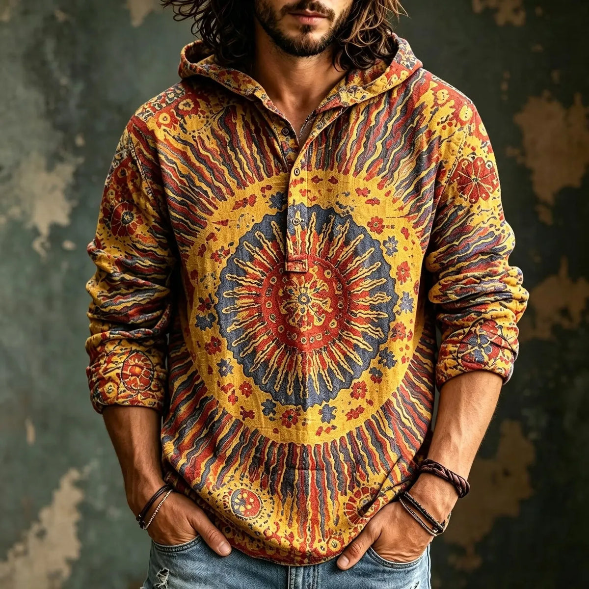 Men's Sun Mandala Floral Print Hoodies
