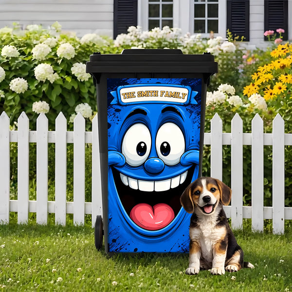 Custom Trash Can Sticker - Personalized Family Name Funny Face Outdoor Bin Decor（copy）