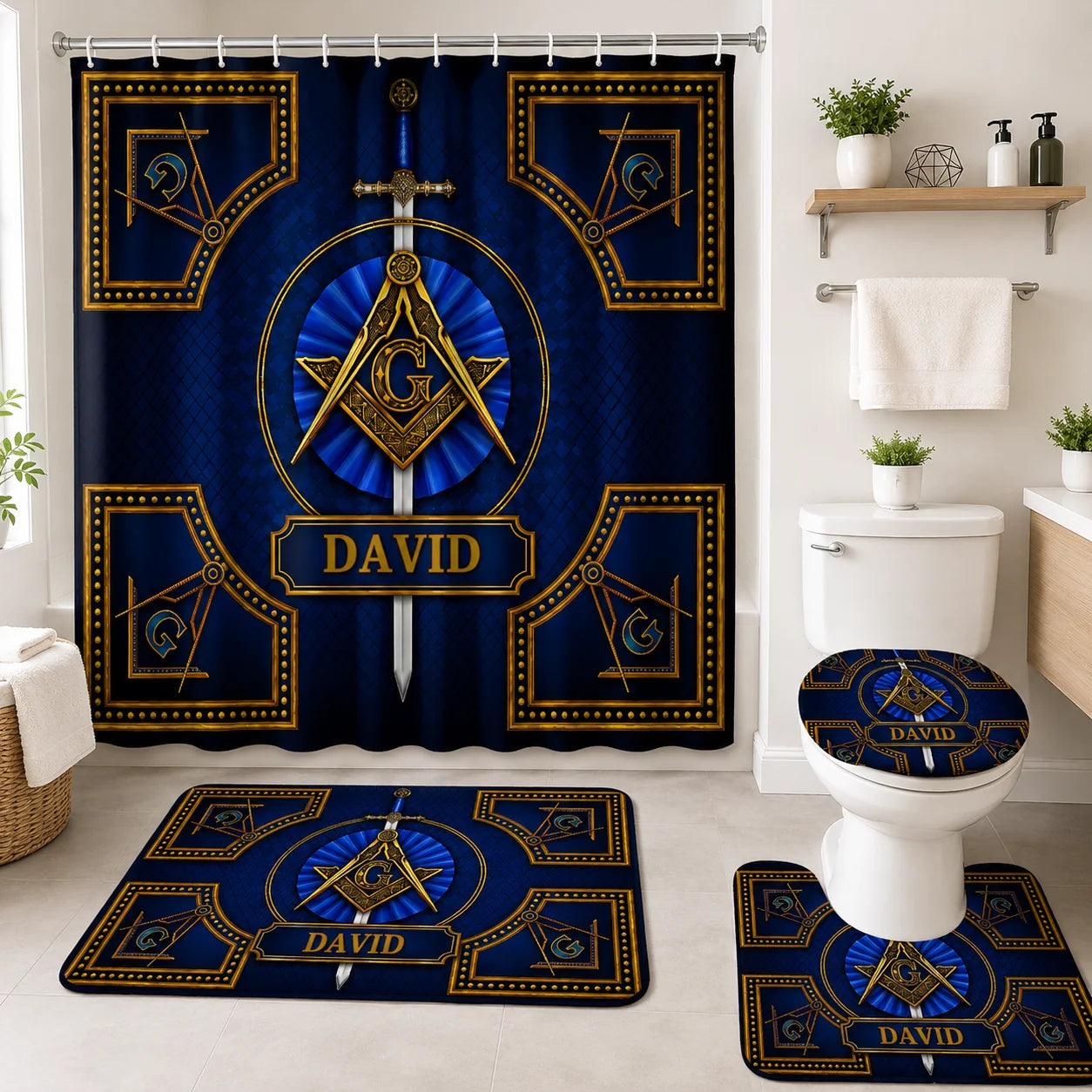 Custom Masonic Cross Bathroom Set - Personalized Freemason Home Decor - Guided By Brotherhood