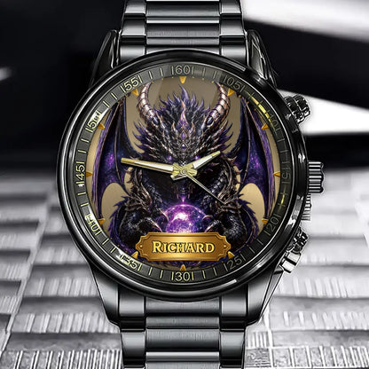 Custom Emerald Dragon Watch - Personalized Fantasy Gifts For Men - Power Of The Ancient Forest