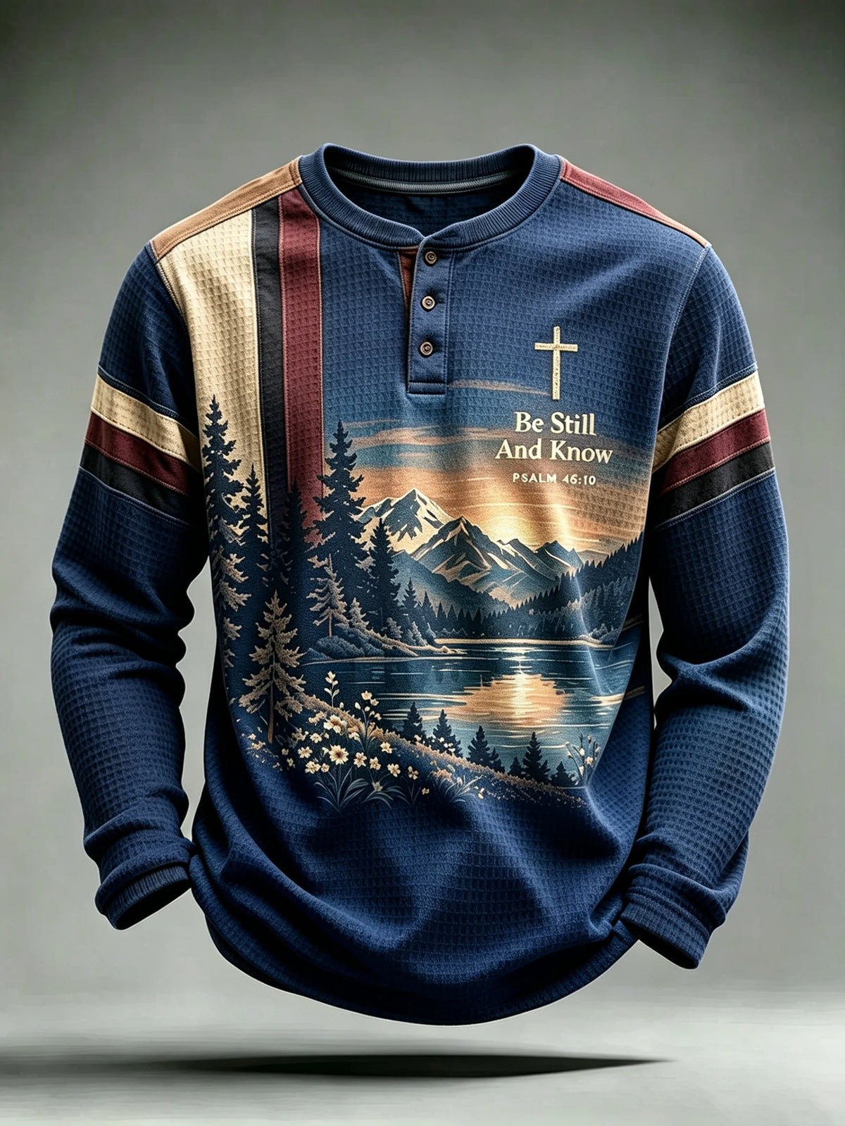 Men's Be Still And Know Psalm 46:10 Printed Waffle-Knit Top