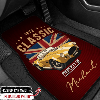 Custom Classic Car Floor Mats - Personalized Name, Year & Flag Gift - Drive With Timeless Pride