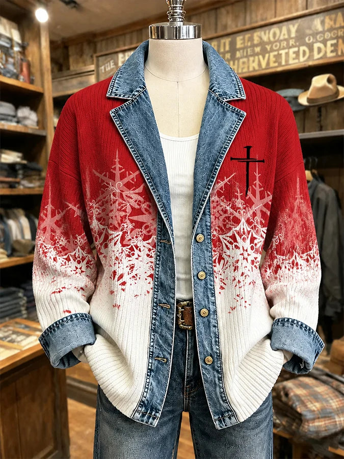 Women's Retro Christmas Art Print Coat