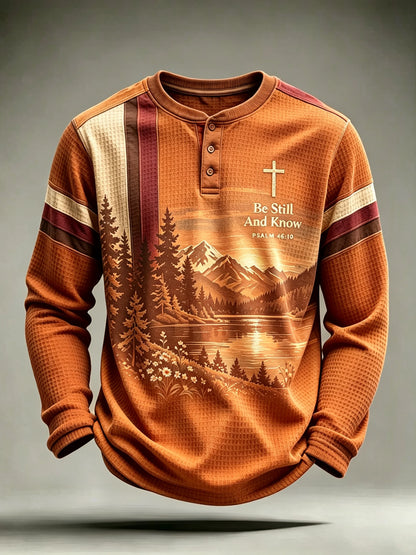 Men's Be Still And Know Psalm 46:10 Printed Waffle-Knit Top
