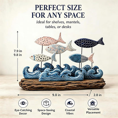 Lighted Coastal Fish Sculpture - Ocean Inspired LED Tabletop Decor for Beach House & Seaside Home