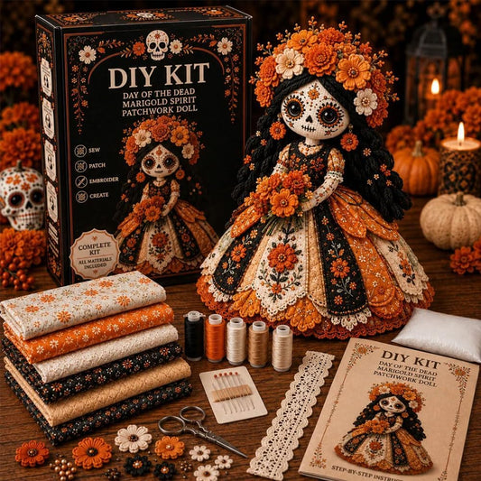 Day of the Dead Patchwork Doll DIY Kit - Sugar Skull Sewing Craft For Halloween & Fall Decor