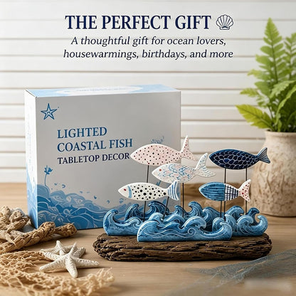 Lighted Coastal Fish Sculpture - Ocean Inspired LED Tabletop Decor for Beach House & Seaside Home