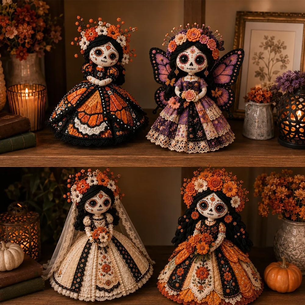Day of the Dead Patchwork Doll DIY Kit - Sugar Skull Sewing Craft For Halloween & Fall Decor