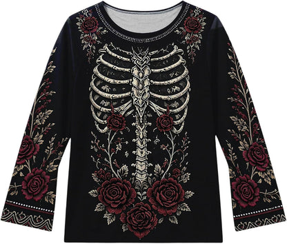 Women's Gothic Floral Skeleton Bell Sleeve Top - source gallery image 4