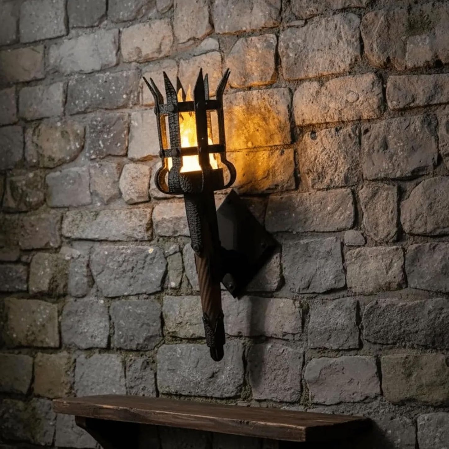 Medieval Flickering Flame Torch Wall Sconce – Gothic Castle-Inspired LED Wall Decor