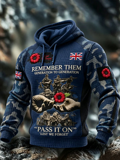 Men's Remembrance Day Lest We Forget  Checkered Cotton Hoodie