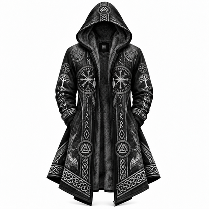 Black Viking Compass Raven Zip-Up Hooded Jacket