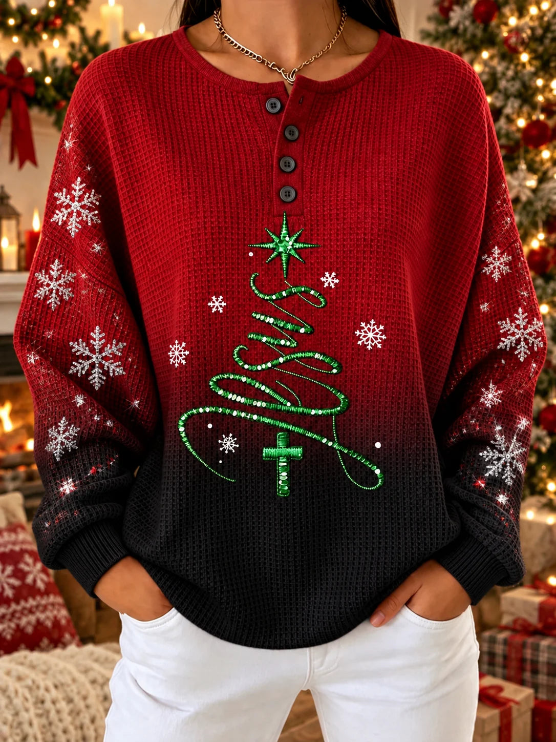 Women's Casual Christmas-Print Top