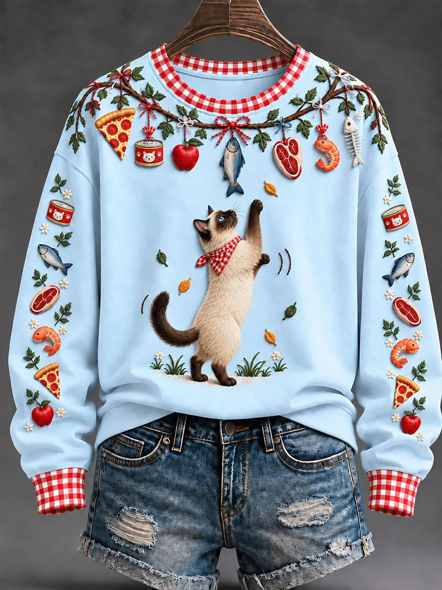 Women's "Every Pet’s Thanksgiving Dream" Siamese Cat Print Casual Sweatshirt