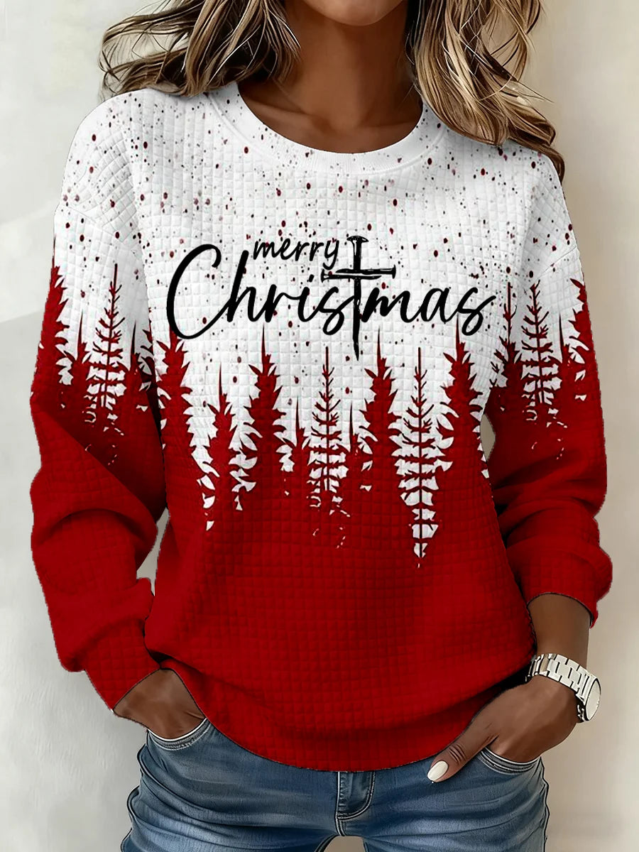 Women's Christmas Print Check Sweatshirt
