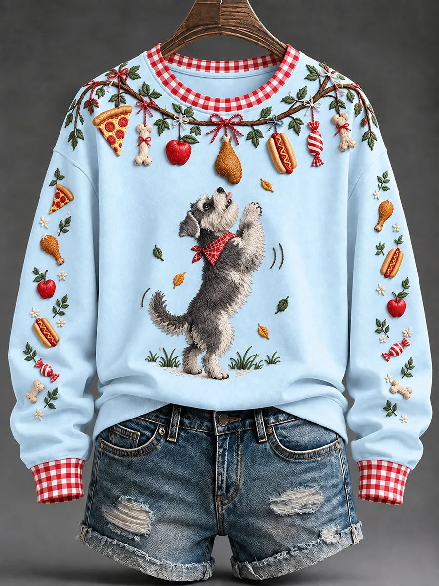 Women's "Every Pet’s Thanksgiving Dream" Schnauzer Print Casual Sweatshirt