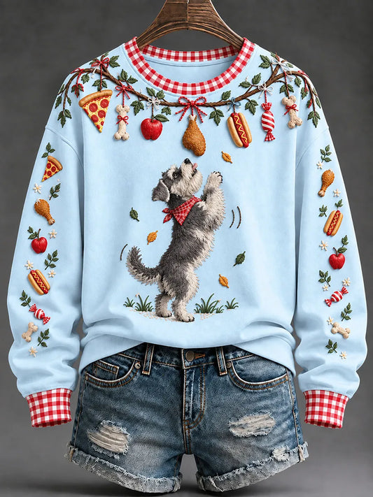 Women's "Every Pet’s Thanksgiving Dream" Schnauzer Print Casual Sweatshirt