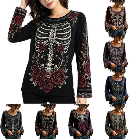 Women's Gothic Floral Skeleton Bell Sleeve Top - original listing cover