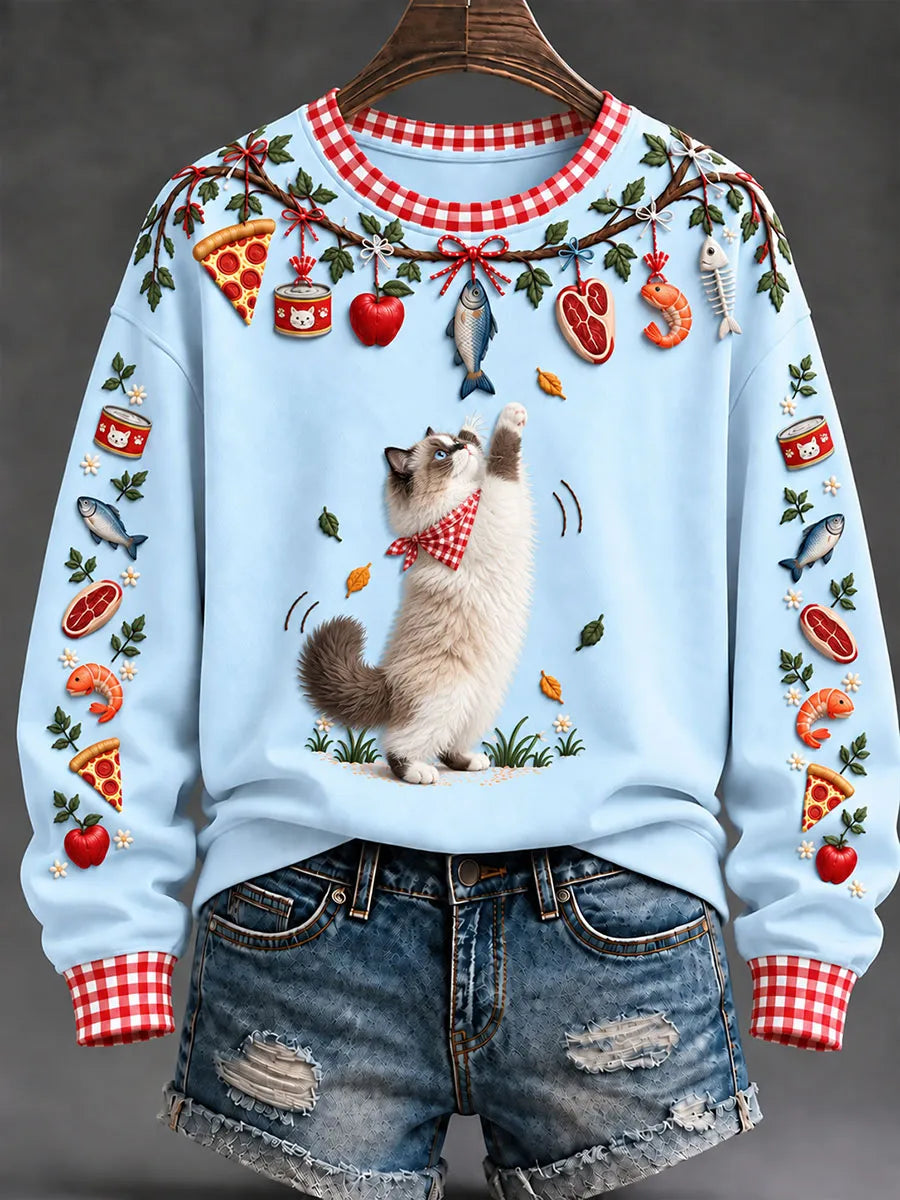 Women's "Every Pet’s Thanksgiving Dream" Ragdoll Cat Print Casual Sweatshirt