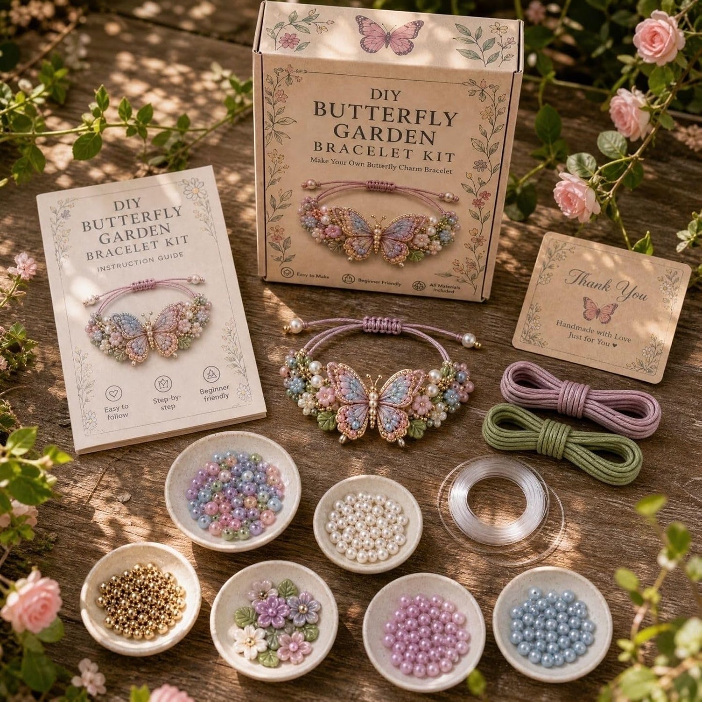 Enchanted Garden Charm Bracelet DIY Kit – Vintage Floral & Insect Jewelry Making Set
