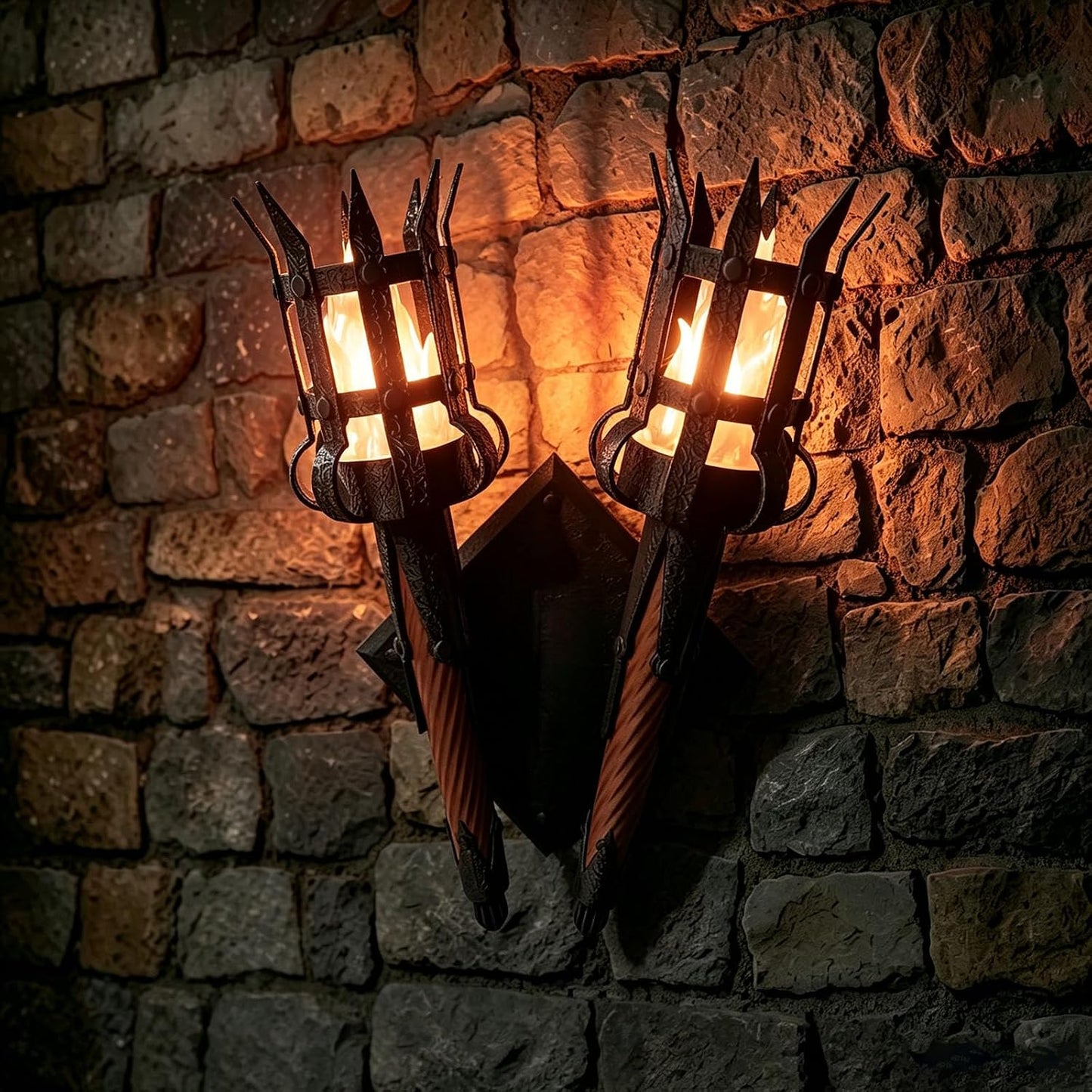 Medieval Flickering Flame Torch Wall Sconce – Gothic Castle-Inspired LED Wall Decor