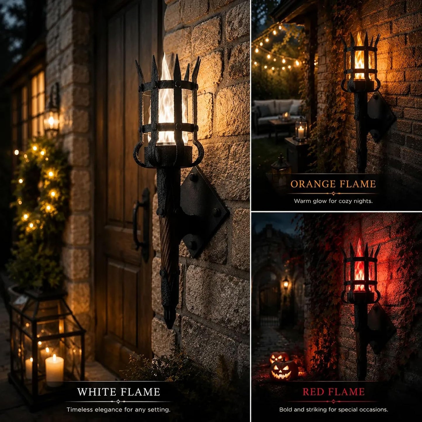 Medieval Flickering Flame Torch Wall Sconce – Gothic Castle-Inspired LED Wall Decor