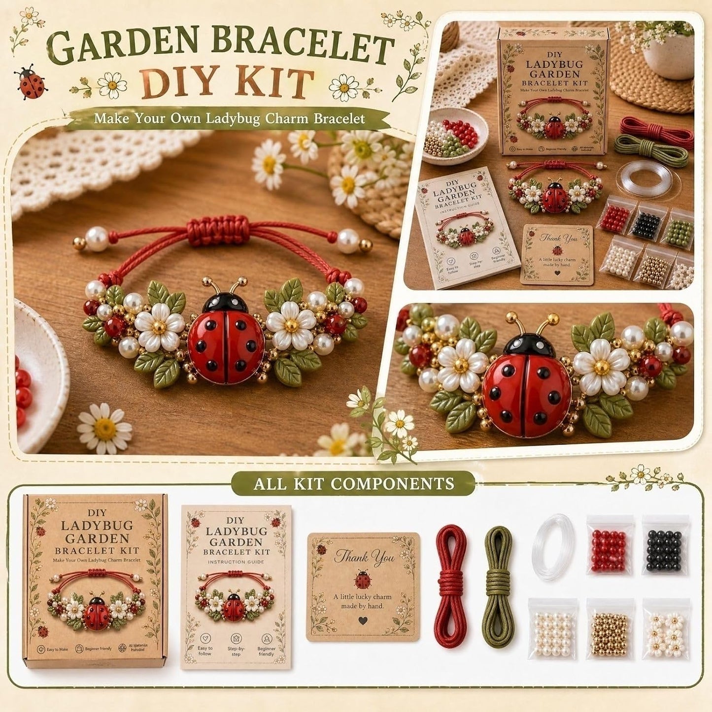 Enchanted Garden Charm Bracelet DIY Kit – Vintage Floral & Insect Jewelry Making Set