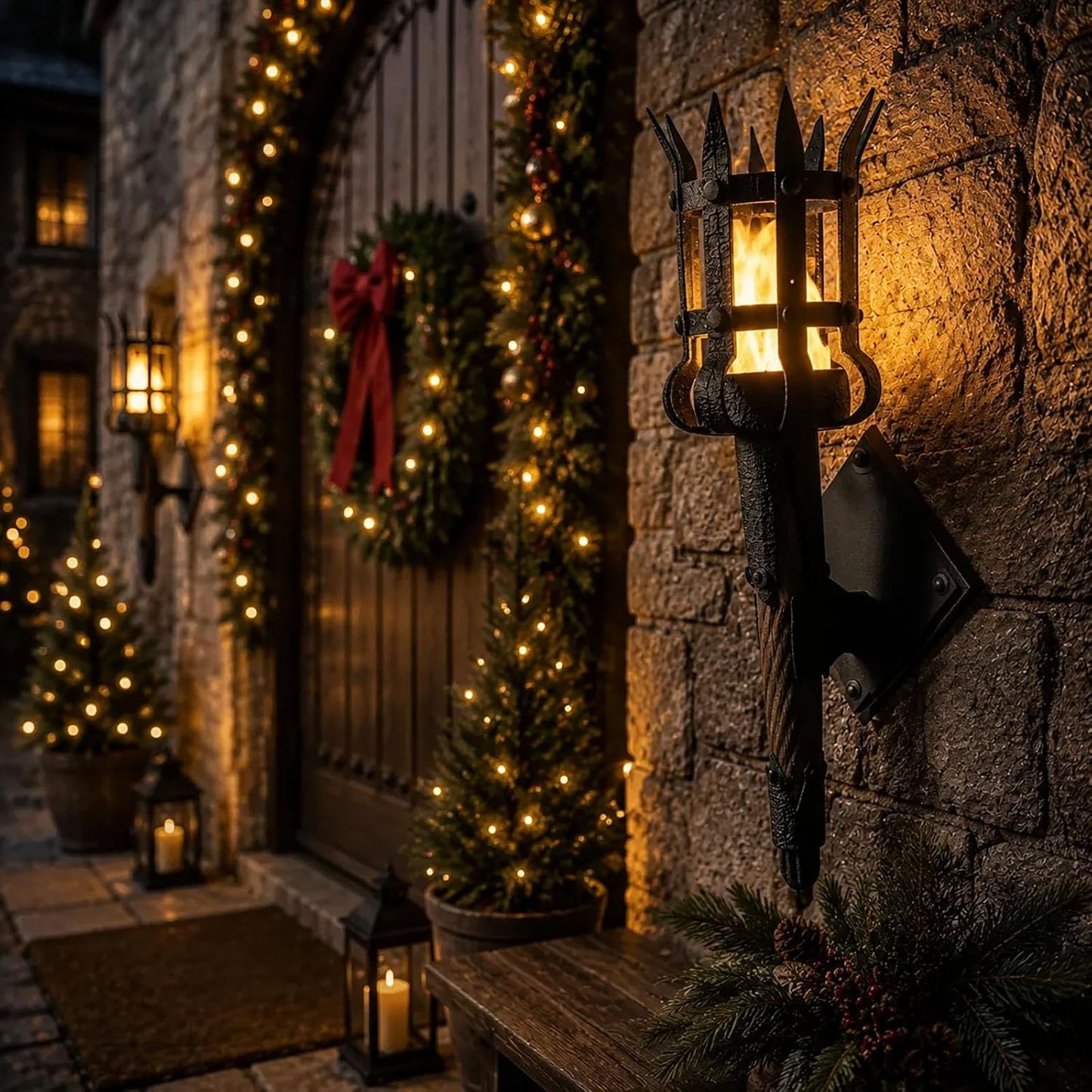 Medieval Flickering Flame Torch Wall Sconce – Gothic Castle-Inspired LED Wall Decor