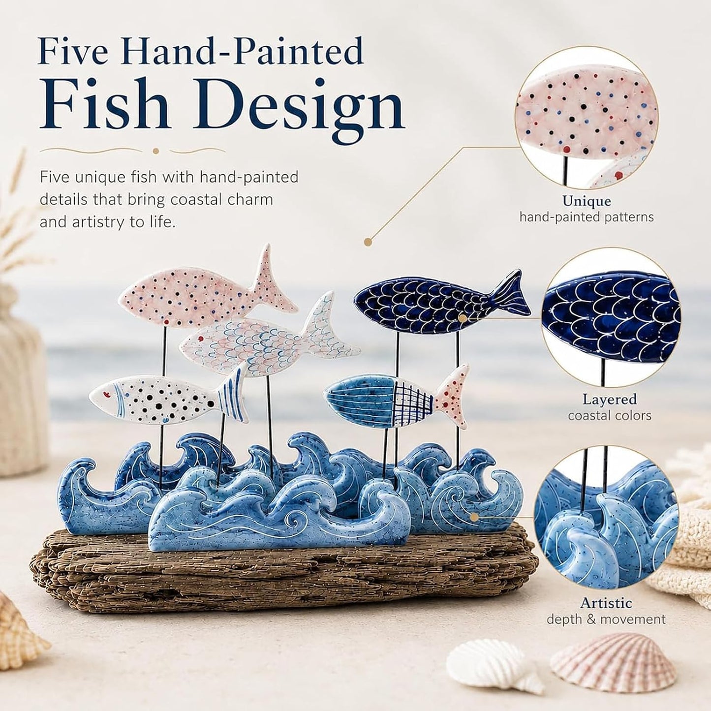 Lighted Coastal Fish Sculpture - Ocean Inspired LED Tabletop Decor for Beach House & Seaside Home