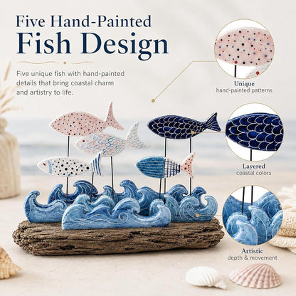 Lighted Coastal Fish Sculpture - Ocean Inspired LED Tabletop Decor for Beach House & Seaside Home