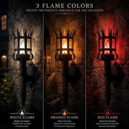 Medieval Flickering Flame Torch Wall Sconce – Gothic Castle-Inspired LED Wall Decor