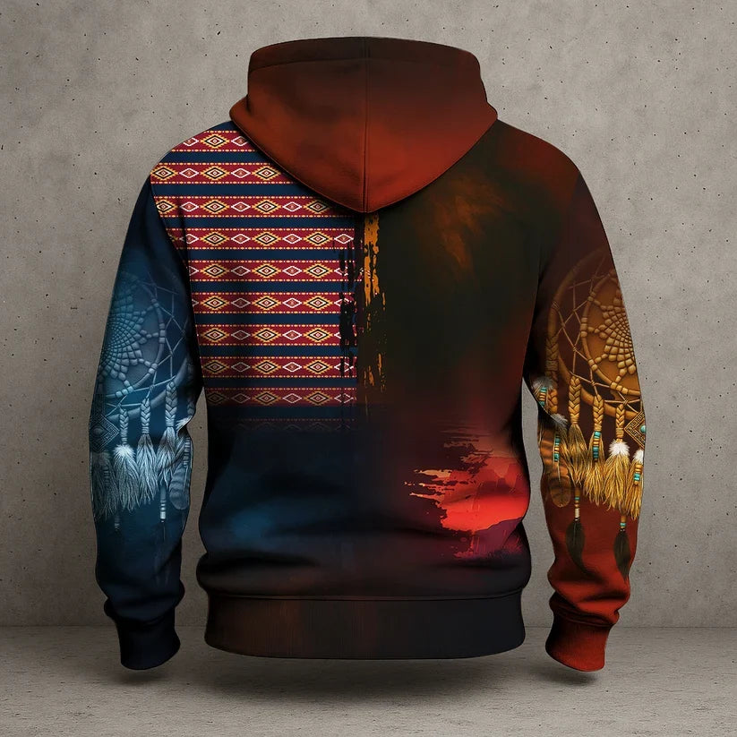 3D Hoodie Native American Faux Leather Vest Hoodie, Southwestern Tribal Eagle Feather Graphic