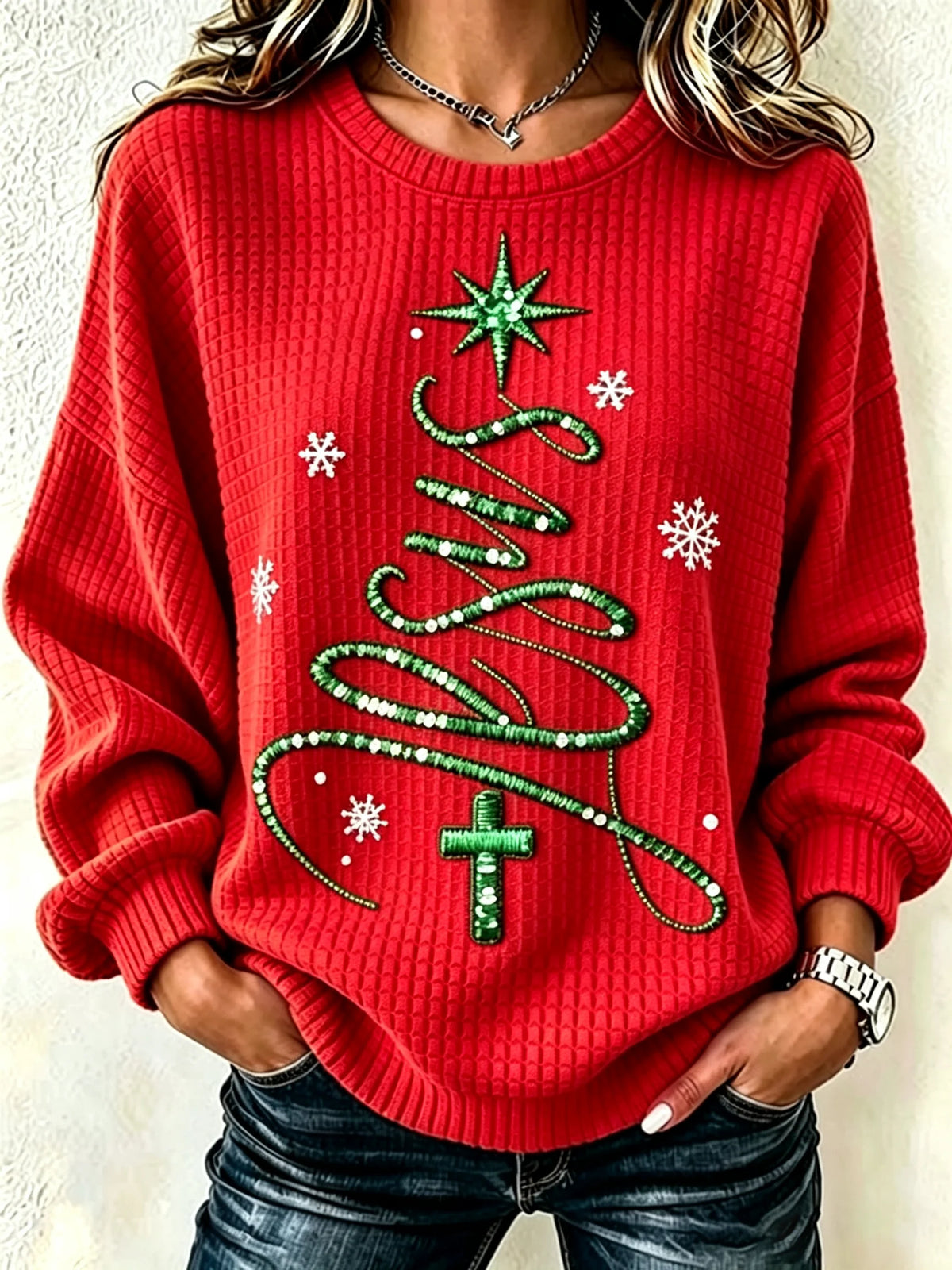 Women's  Christmas Faith Checkered Fabric Sweatshirt