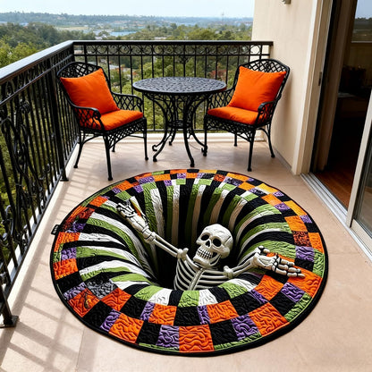 3D Halloween Skeleton Abyss Round Rug - Spooky Non-Slip Floor Mat for Home Decor