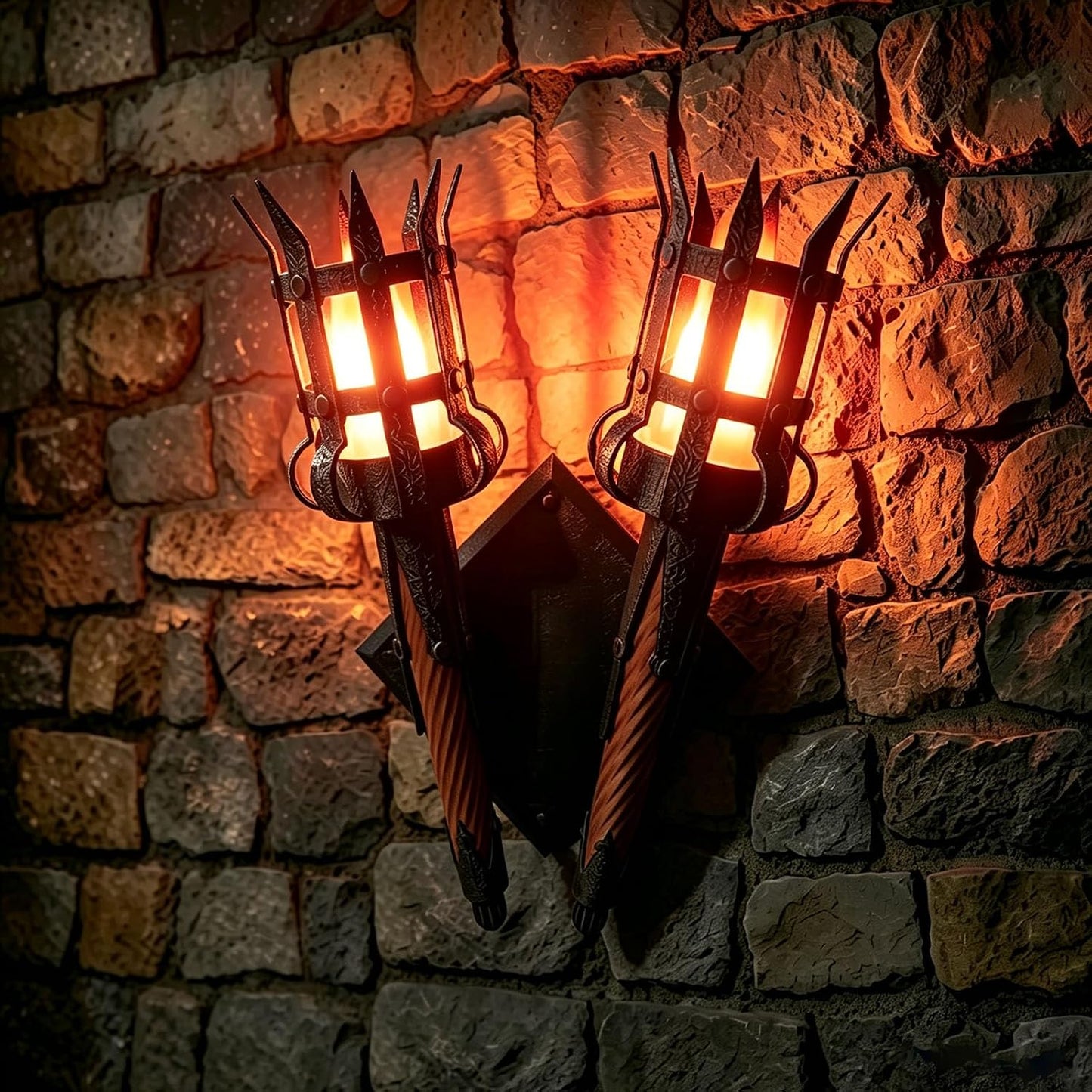 Medieval Flickering Flame Torch Wall Sconce – Gothic Castle-Inspired LED Wall Decor